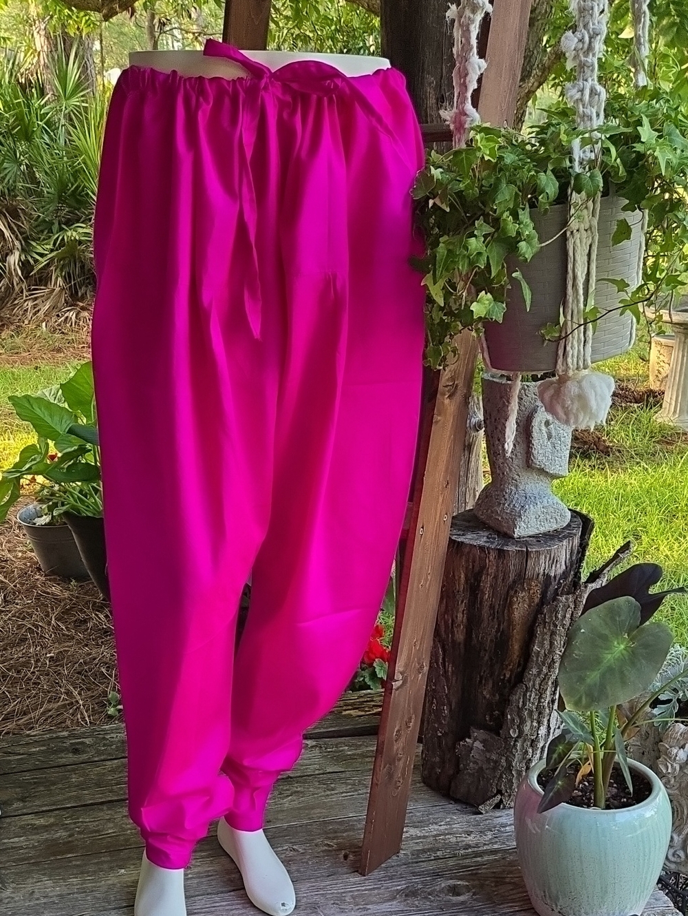Fuchsia Pink Satin Harem Pant Size XXL